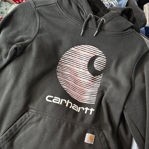 Carhartt Black Hoodie with Pink Logo